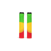 SALTPLUS XL GRIPS in Rasta color, featuring super soft Kraton rubber, suitable for wider handlebars, flanged and flangeless options.
