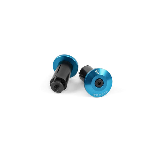 SALT SIMPLE BARENDS in blue, featuring durable 6061-T6 alloy end caps and plastic wedge system for bike handlebar protection.