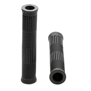 Pair of black STRANGER QUAN GRIPS with textured pattern and ribbed middle section for BMX handlebars