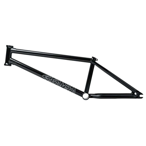 Black Stranger Royale Frame BMX bike frame with Eric Lichtenberger signature, made of durable Japanese Chromoly tubing, brakeless design, and integrated seat post clamp.