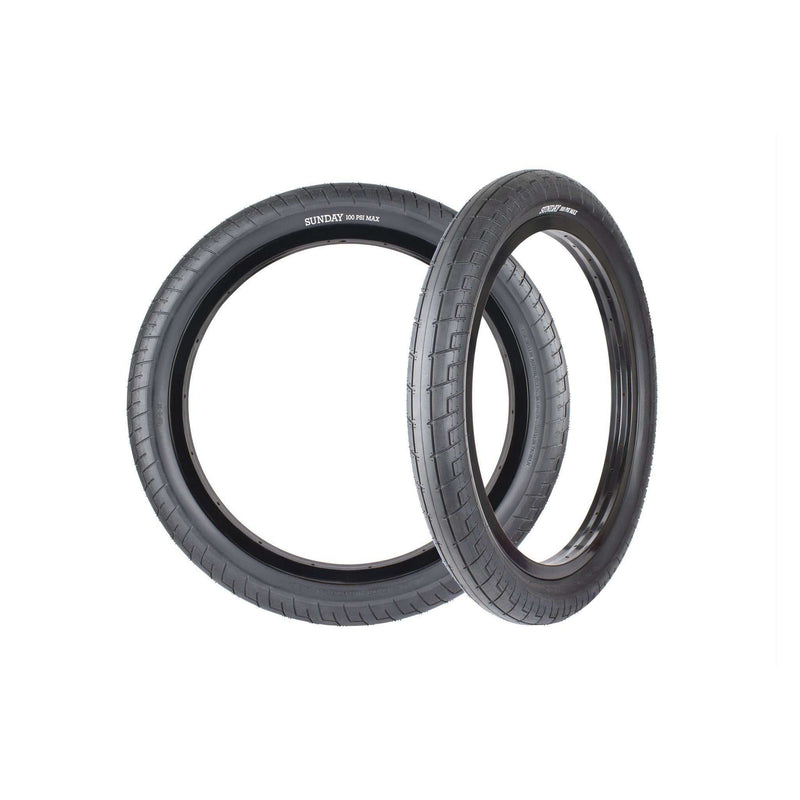 Sunday Street Sweeper v2 black bike tires with directional tread and Jake Seeley signature design