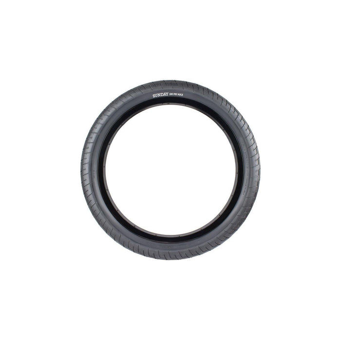 Sunday Street Sweeper v2 black tire with directional tread and Jake Seeley signature design, 20x2.40 inches, 100 PSI max