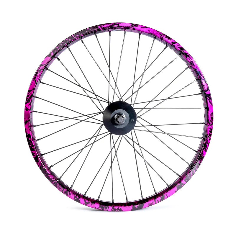 SALT EX cassette rear wheel with black and purple splatter rim, featuring SALT Valon rim and EX rear hub.