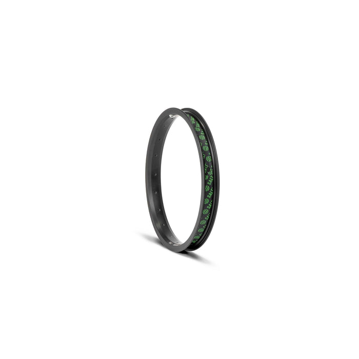 SALT BEAM RIM black 12 and 14 inch alloy single wall bike rim with thicker sidewalls and green branding