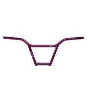 Salt Classic 4-piece chromoly BMX handlebar in purple splatter finish with 9-inch rise and 29.5-inch width