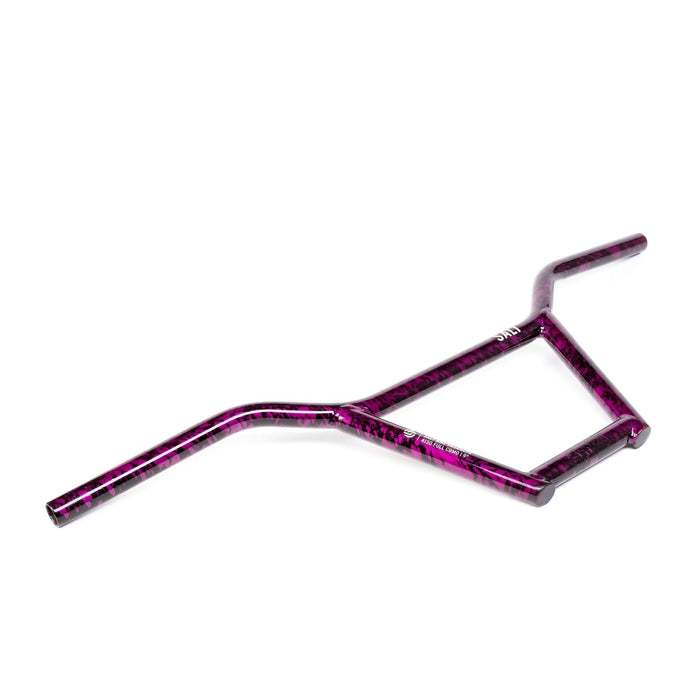 Salt Classic 4-piece chromoly BMX handlebar in purple splatter design with 9.5-inch rise and 3-degree upsweep.