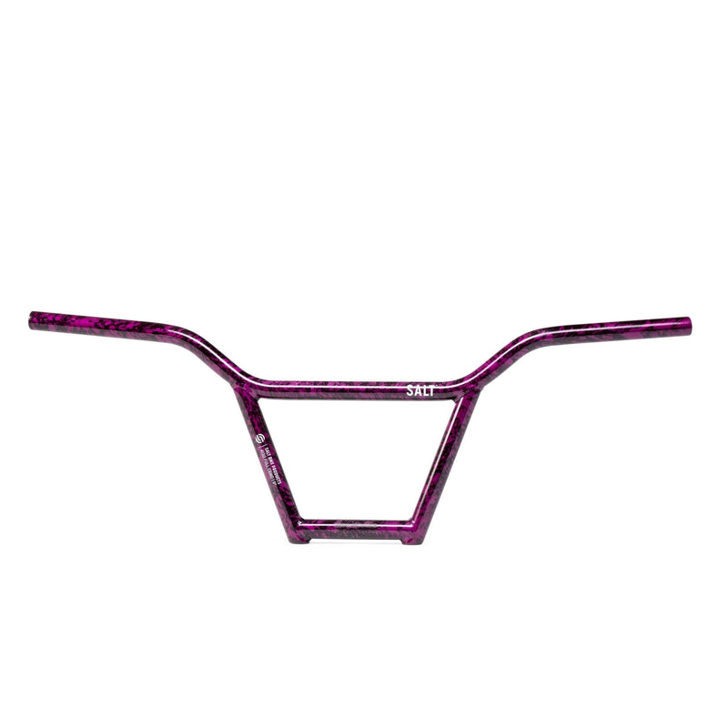 Salt Classic 4-piece chromoly BMX handlebar in purple splatter with 9-inch rise and 29.5-inch width