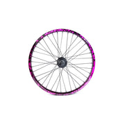 Salt EX front wheel with black and purple splatter design, featuring a 36mm wide Valon street rim and sealed EX front hub.