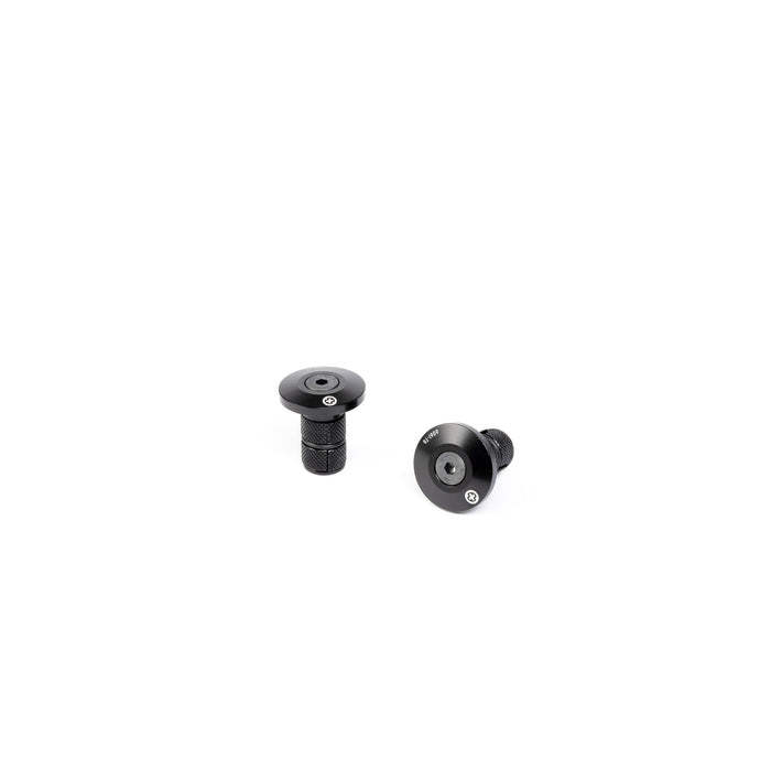 SALTPLUS HQ CNC barends in black, featuring CNC alloy construction with expanding wedge and flush mount hex bolt.