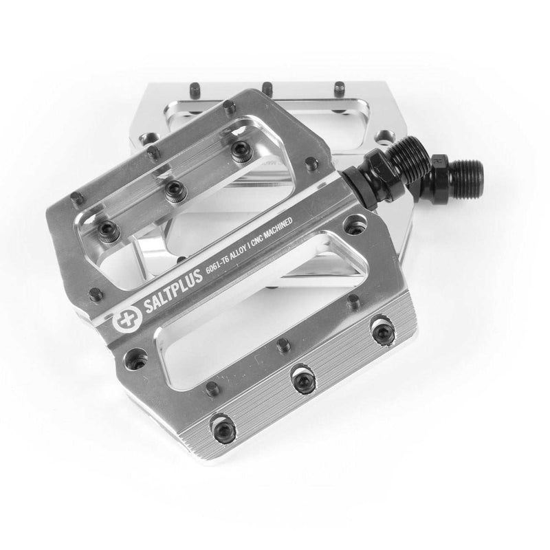 SALTPLUS ECHO PEDALS silver polished CNC machined 6061-T6 alloy bike pedals with sealed bearings and replaceable pins