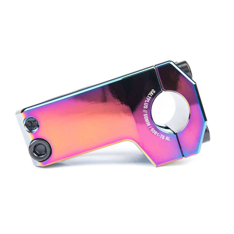 SALTPLUS FIELD FRONTLOAD STEM in Oil Slick color, CNC machined alloy for grip and stability.