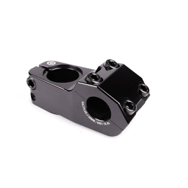 SALTPLUS FIELD TOPLOAD STEM in black, 23mm rise, 50mm reach, CNC machined, lightweight design.