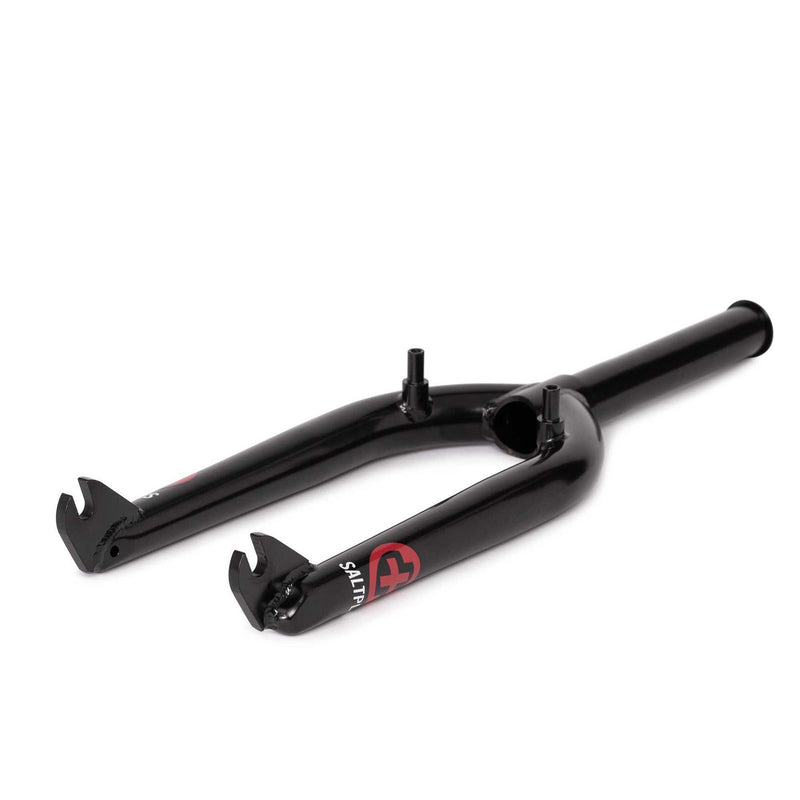 Black Saltplus HQ Fork with 1pc CNC chromoly steerer, 26mm offset, laser cut dropouts, and U-brake mounts.