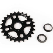 Black SALTPLUS MANTA SPROCKET alloy sprocket with 25 teeth and two spindle adapters