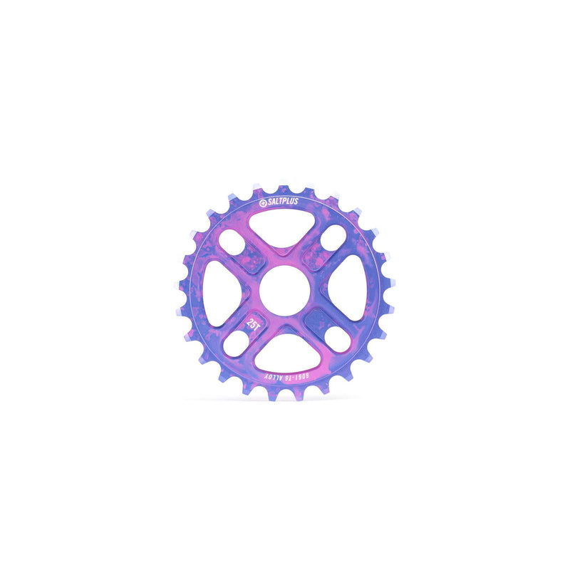 SALTPLUS MANTA SPROCKET CNC machined alloy bike sprocket in nebula purple with 25 teeth and four bolt holes.