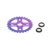 SALTPLUS MANTA SPROCKET CNC machined alloy sprocket in nebula purple with four bolt holes and spindle adapters.
