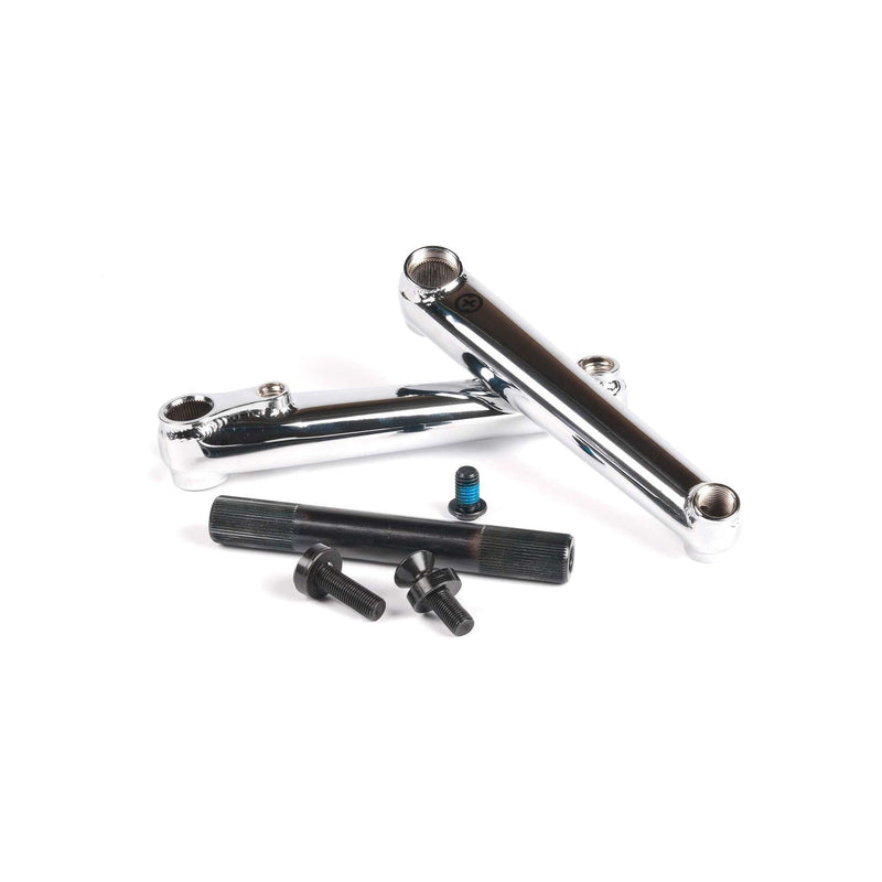 SALTPLUS METRON 48 CRANK set with chrome tubular arms, 19mm 48 spline spindle, bolts, and mid bottom bracket for BMX bike.