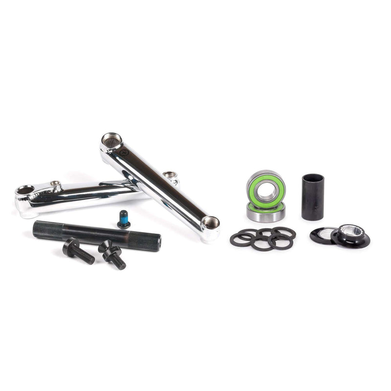 Chrome SALTPLUS METRON 48 crankset with 19mm spindle, bearings, and mounting hardware on white background