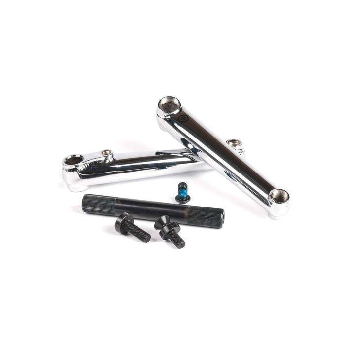 SALTPLUS METRON 48 CRANK set with chrome tubular arms, 19mm 48 spline spindle, bolts, and mid bottom bracket for BMX bike.
