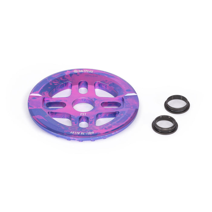 SALTPLUS ORION GUARD sprocket in nebula purple with spindle adapters.
