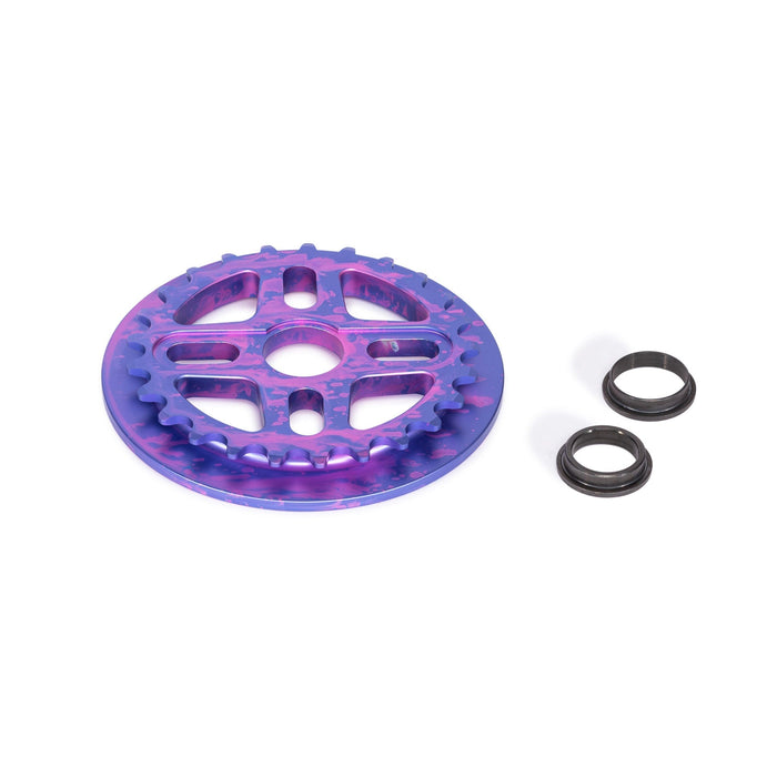SALTPLUS ORION GUARD sprocket in nebula purple with integrated guard and spindle adapters.
