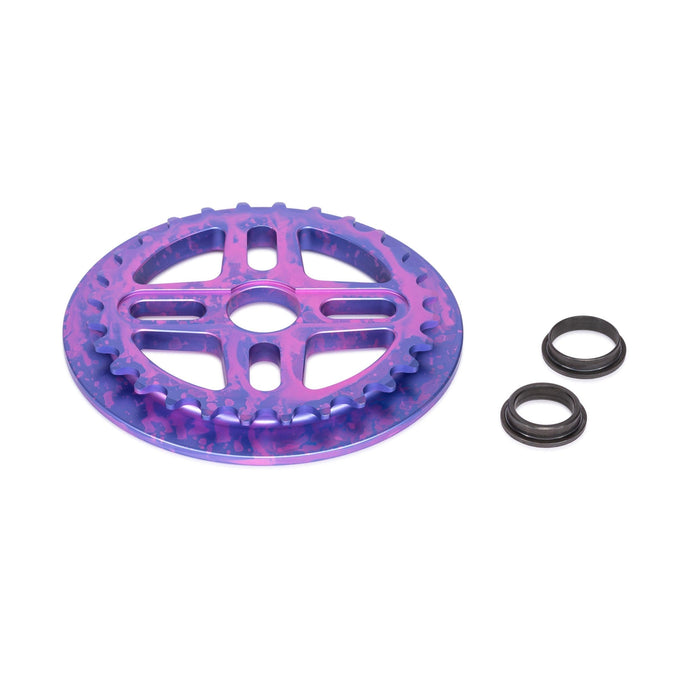 SALTPLUS ORION GUARD sprocket in nebula purple with spindle adapters.