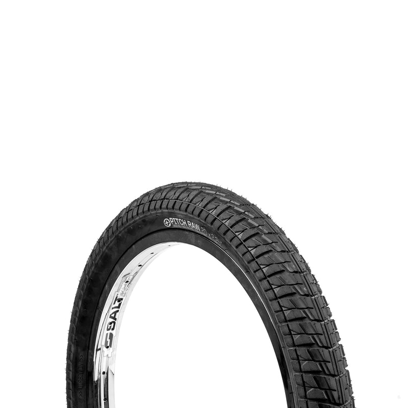 SALTPLUS PITCH RAW TIRE 20x2.25 black knobbly tread BMX tire with enhanced traction and 65psi rating