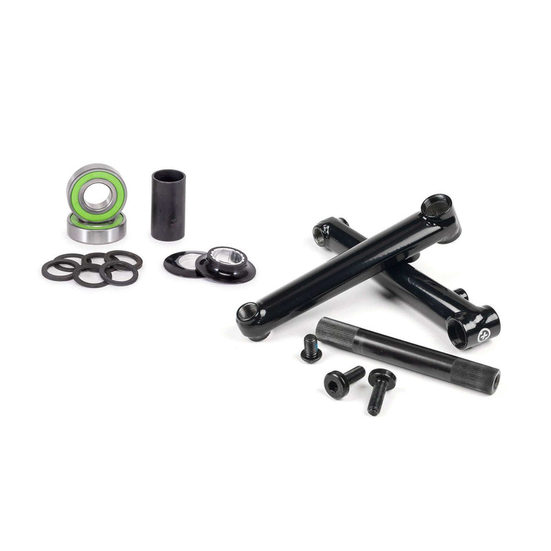 Black SALTPLUS PRO 48 CRANK bike crankset with bearings, spacers, bolts, and spindle components