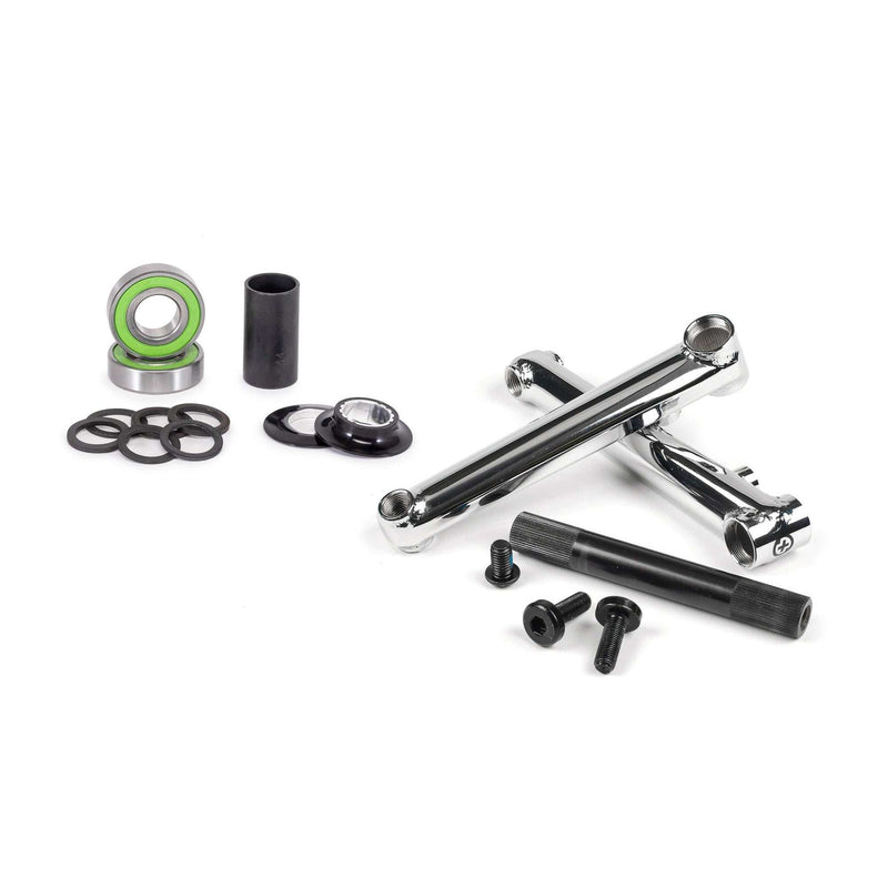 SALTPLUS PRO 48 crankset with black chrome curved trapez arms, mid size bottom bracket, 19mm spindle, and sprocket bolts.