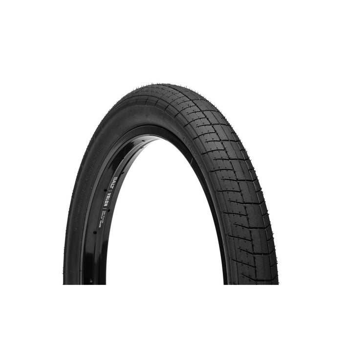 SALTPLUS STING TIRE black BMX tire with smooth centerline and aggressive knurling tread, 20-inch size for all-surface riding
