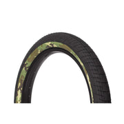 SALTPLUS STING TIRE 20-inch BMX tire with smooth center tread and aggressive knurled camouflage sidewall, designed for all-surface grip and durability.