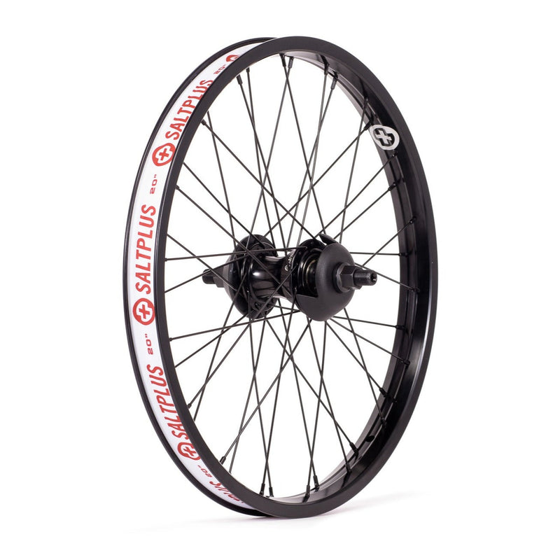 Black 20-inch SALTPLUS SUMMIT/ VERTEX freecoaster wheel with 36mm summit rim and sealed hub designed for BMX street riding