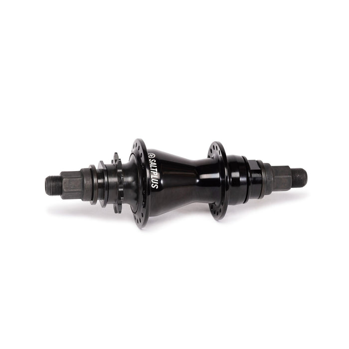 SALTPLUS TRAPEZ cassette hub with SDS driver, oil slick color, featuring 36 spoke holes and nylon guards.