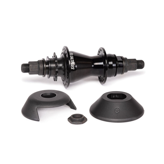 SALTPLUS TRAPEZ CASSETTE HUB in oil slick color with SDS driver, 36h spoke holes, and nylon hub guards.