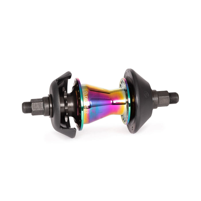 SALTPLUS TRAPEZ CASSETTE HUB in oil slick, features switch drive system and nylon hub guards.