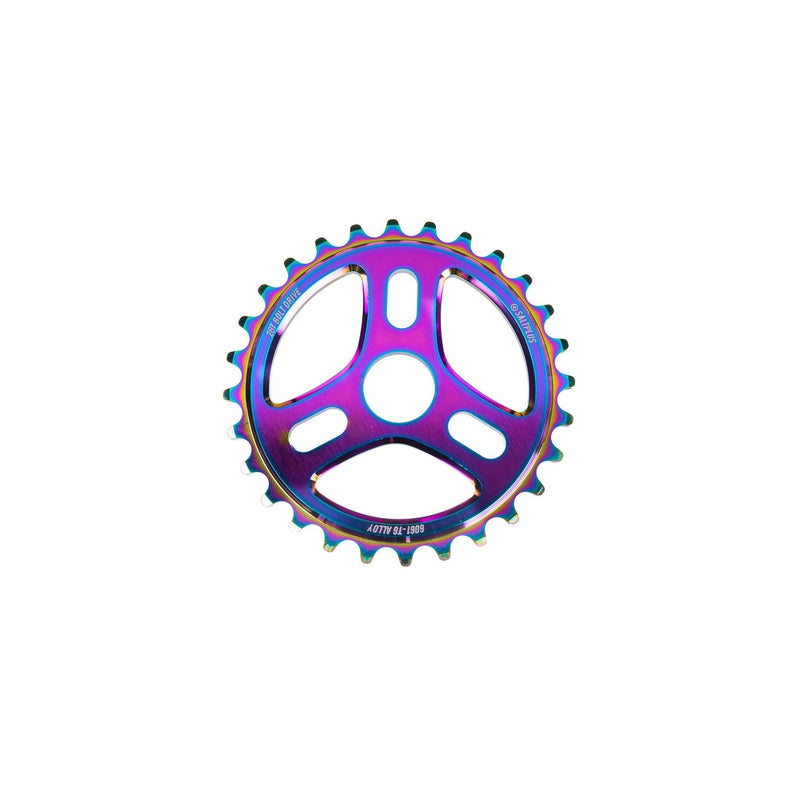 SALTPLUS TRIDENT SPROCKET with three spoke design in Oil Slick color.