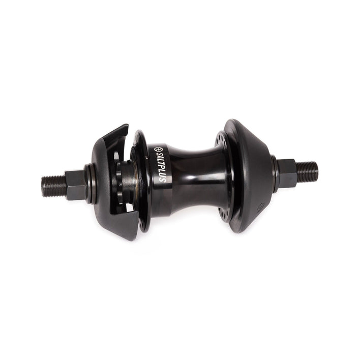 SALTPLUS VERTEX FREECOASTER hub in black with 36 spoke holes and adjustable slack washers.