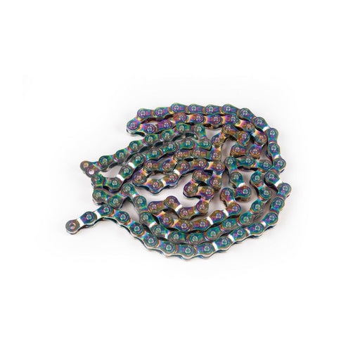 SALTPLUS Warlock BMX chain in oilslick with thick steel chromized plates and embossed logo