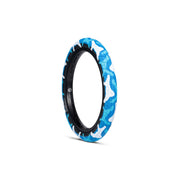 Salt Tracer Tire in blue camo with knurled surface and directional tread for BMX bikes.