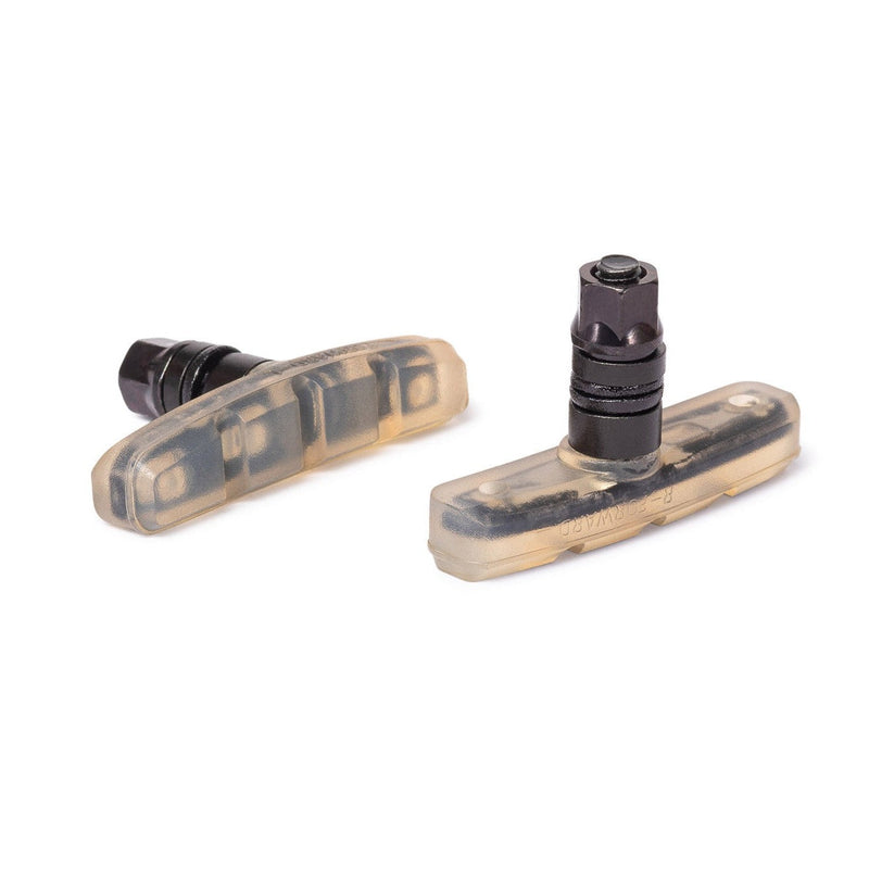 SALT AM Brake Pads, high-quality u-brake pads for chrome, painted, and black rims, available in black, clear, and white.