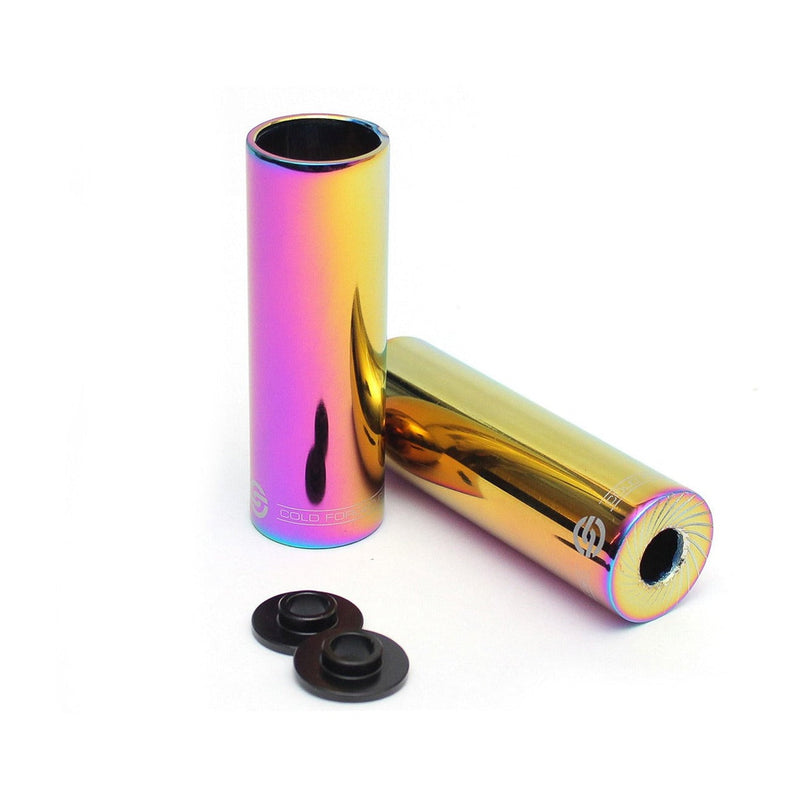 SALT AM PEGS steel bike pegs, rainbow oilslick color, 4.15 inches long, sold as a pair.