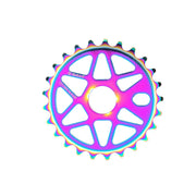SALT COMP SPROCKET 25t six-spoke alloy sprocket in black and oil slick finish designed in Germany