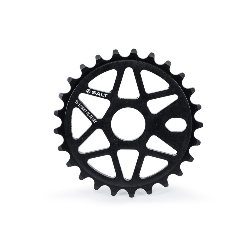SALT COMP SPROCKET, black and oil slick, six-spoke 25t alloy design, lightweight 58g.