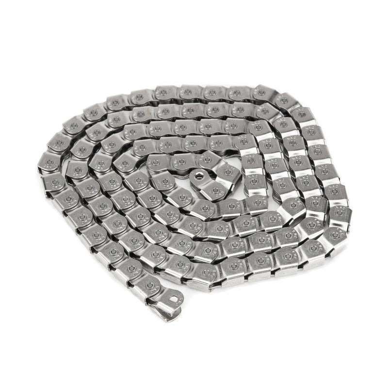 Silver BMX chain with built-in guard, steel chromized treatment, 88 links.