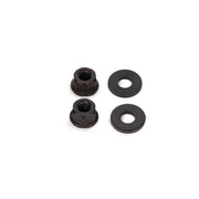 Black SALT CNC axle nuts made from 7075-T6 alloy, shown in a pack of two with washers.