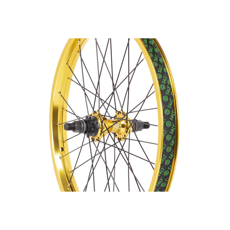 SALT EVEREST CASSETTE rear wheel with gold SALTPLUS summit double wall rim and fully sealed rear hub.