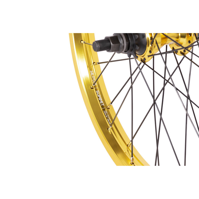 SALT EVEREST CASSETTE rear wheel with SALTPLUS summit double wall rim and sealed rear hub, gold finish.