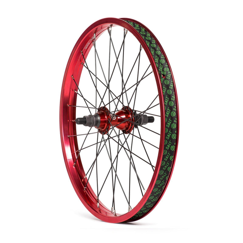 SALT EVEREST CASSETTE rear wheel with red SALTPLUS summit double wall rim and sealed hub.
