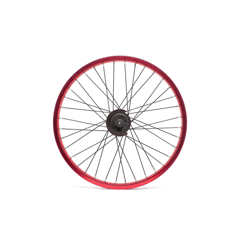 Salt Everest Freecoaster rear wheel with red rim and black hub, featuring 36 spokes and nylon hub guards.
