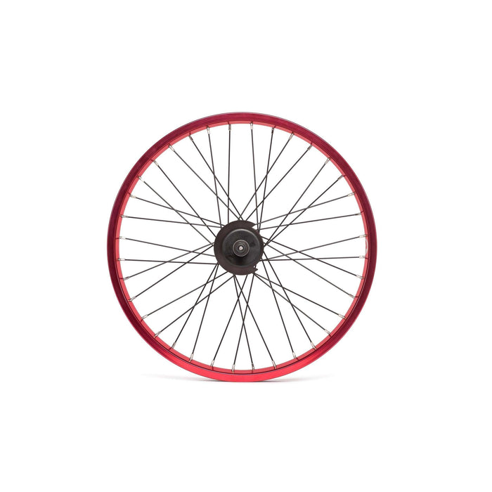 Salt Everest Freecoaster rear wheel with red rim and black hub, featuring 36 spokes and nylon hub guards.